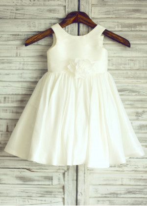 Ivory Taffeta Flower Girl Dress With Flower Sash